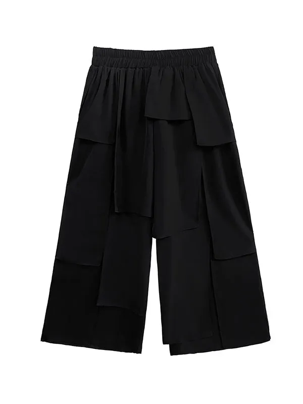 Ninth Pants Wide Leg Solid Color Split-Joint Casual Pants Bottoms