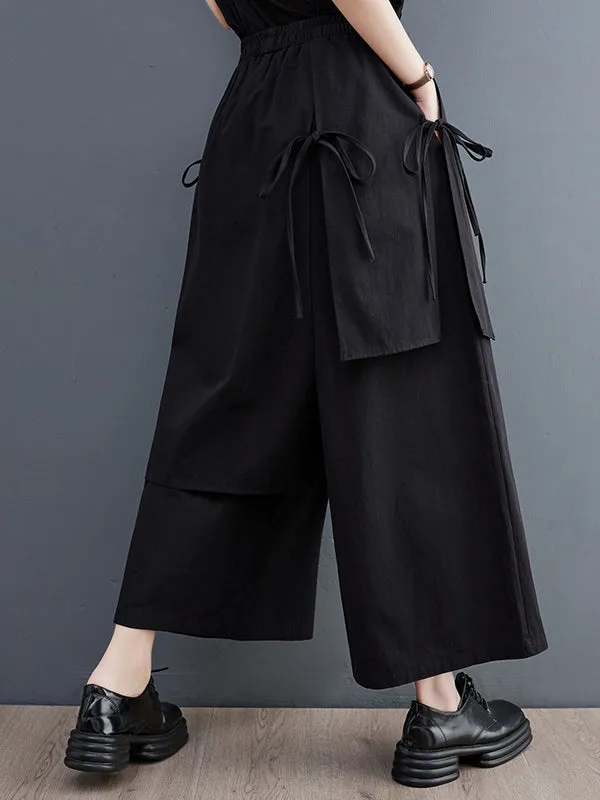 Ninth Pants Wide Leg Solid Color Split-Joint Casual Pants Bottoms