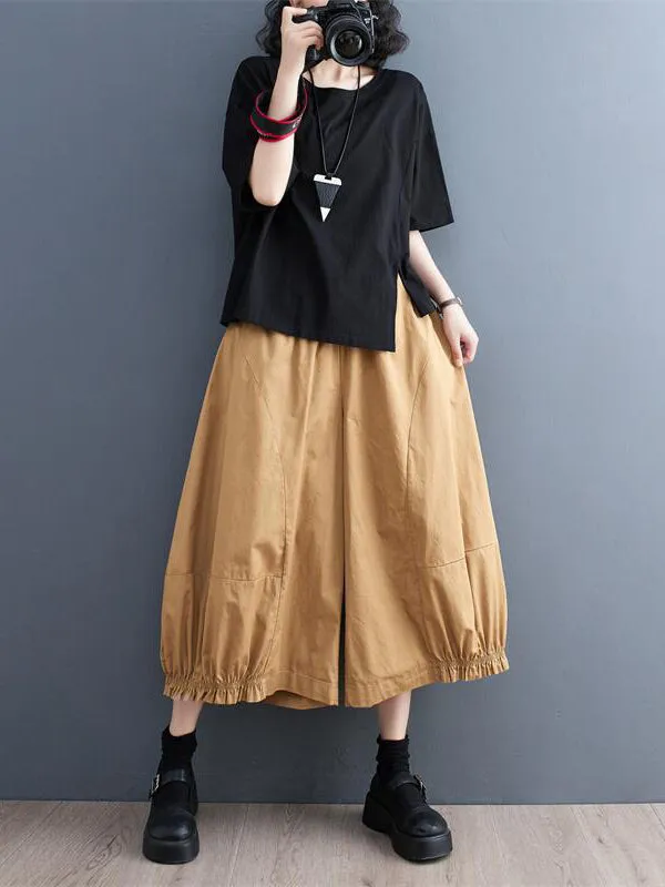 Ninth Pants Wide Leg Solid Color Split-Joint Casual Pants Bottoms