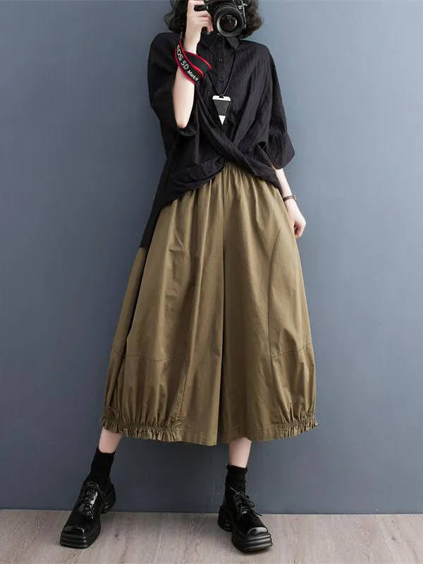 Ninth Pants Wide Leg Solid Color Split-Joint Casual Pants Bottoms