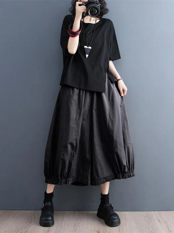 Ninth Pants Wide Leg Solid Color Split-Joint Casual Pants Bottoms