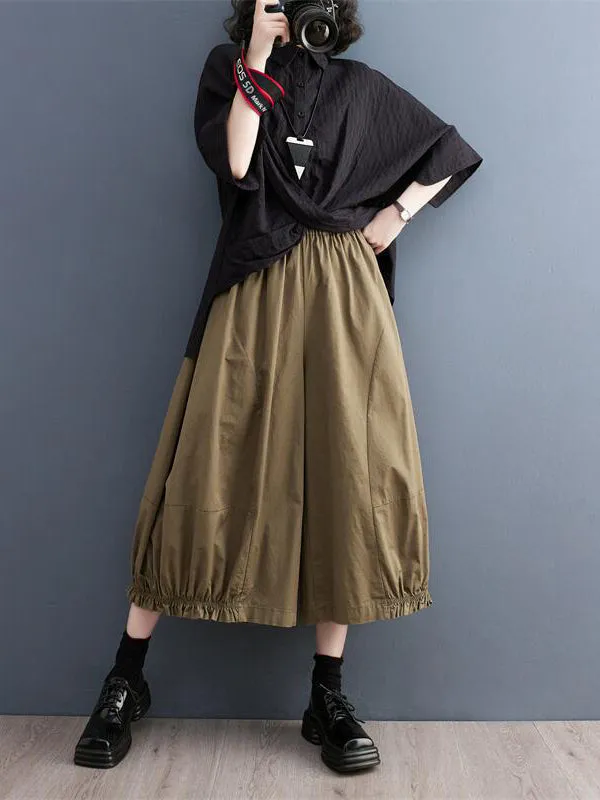 Ninth Pants Wide Leg Solid Color Split-Joint Casual Pants Bottoms