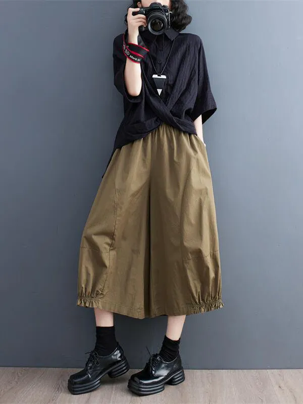 Ninth Pants Wide Leg Solid Color Split-Joint Casual Pants Bottoms