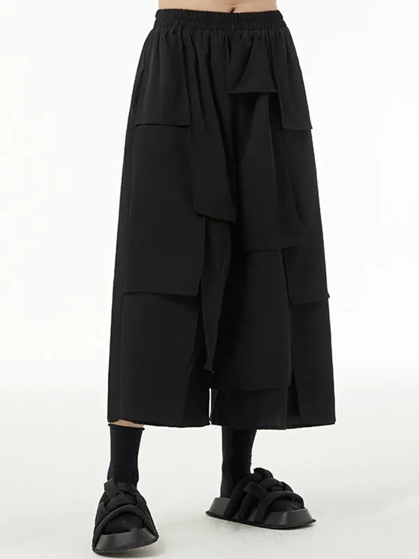 Ninth Pants Wide Leg Solid Color Split-Joint Casual Pants Bottoms