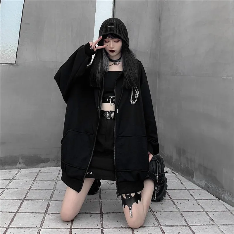 Oversized Black Zip Up Hoodie