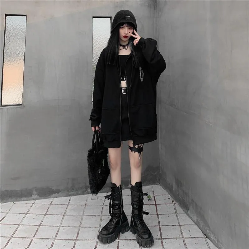 Oversized Black Zip Up Hoodie