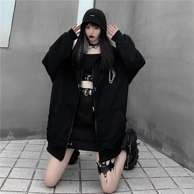 Oversized Black Zip Up Hoodie