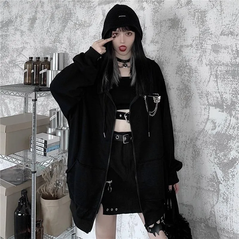 Oversized Black Zip Up Hoodie