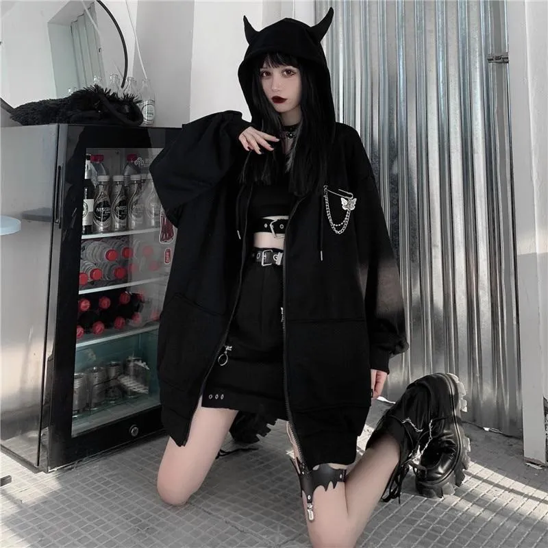 Oversized Black Zip Up Hoodie