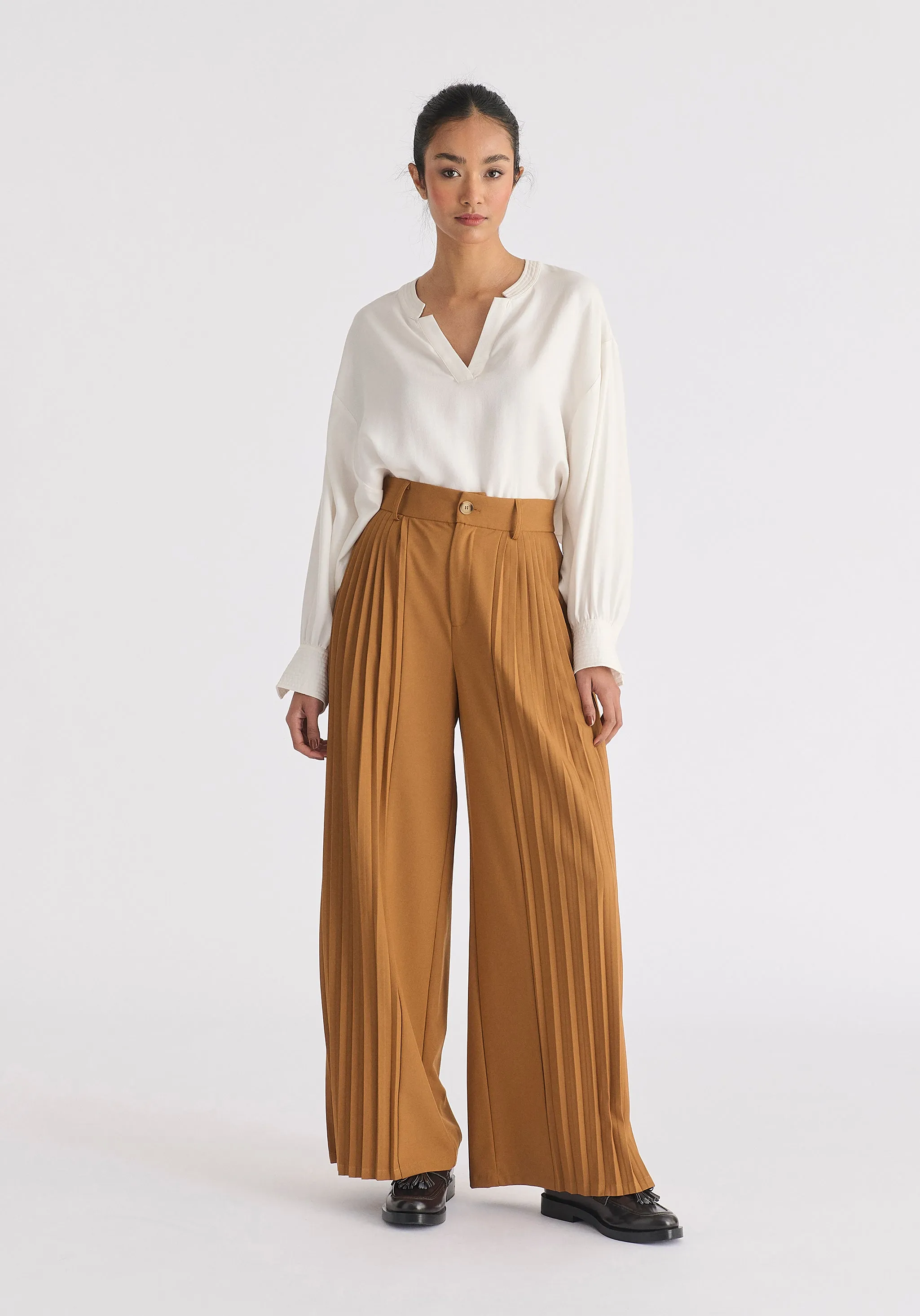 Pleated Wide Leg Trousers