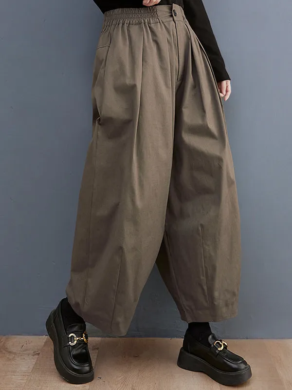 Plus Size Loose Pleated Elasticity Solid Color Casual Pants Bottoms Ninth Pants