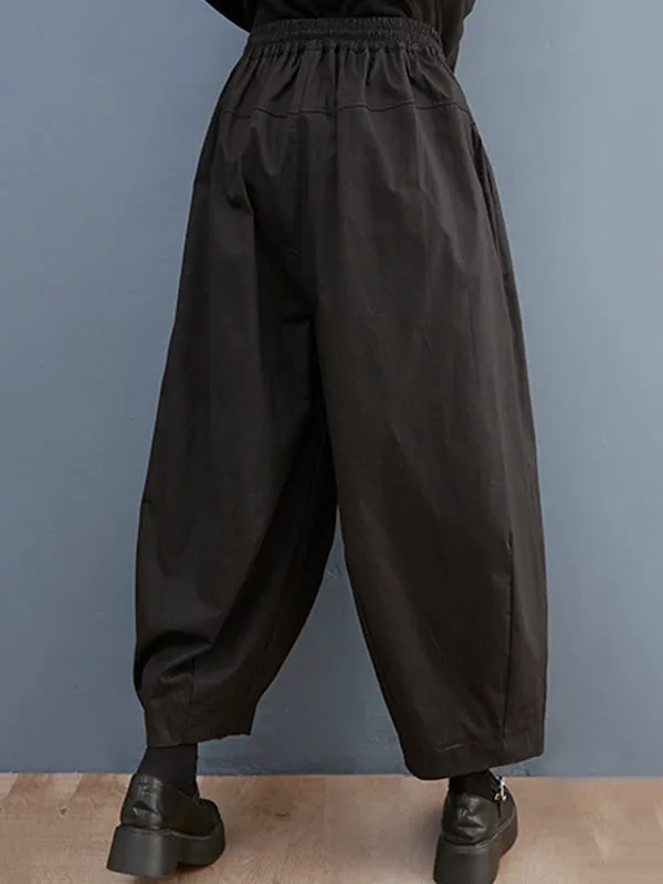 Plus Size Loose Pleated Elasticity Solid Color Casual Pants Bottoms Ninth Pants