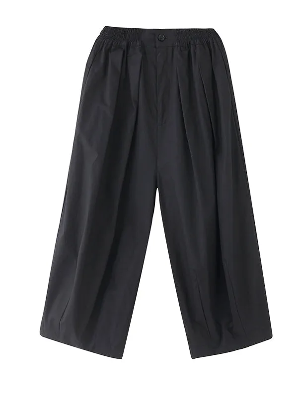 Plus Size Loose Pleated Elasticity Solid Color Casual Pants Bottoms Ninth Pants