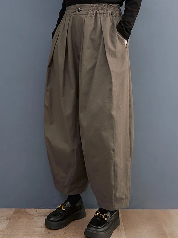 Plus Size Loose Pleated Elasticity Solid Color Casual Pants Bottoms Ninth Pants