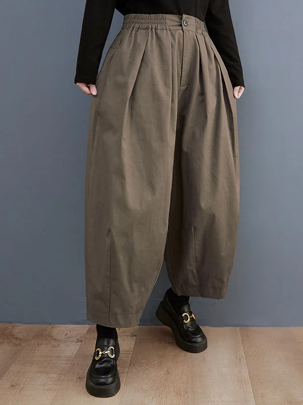 Plus Size Loose Pleated Elasticity Solid Color Casual Pants Bottoms Ninth Pants