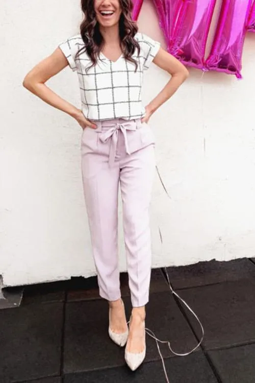 Pockets Belted Straight-leg Pants