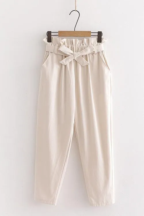 Pockets Belted Straight-leg Pants