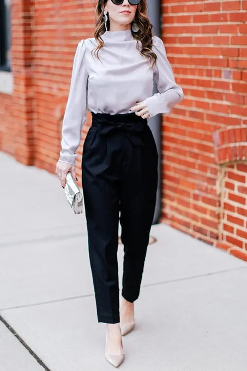 Pockets Belted Straight-leg Pants