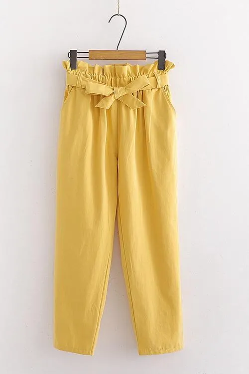 Pockets Belted Straight-leg Pants