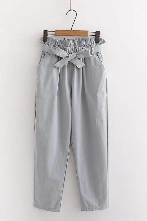 Pockets Belted Straight-leg Pants