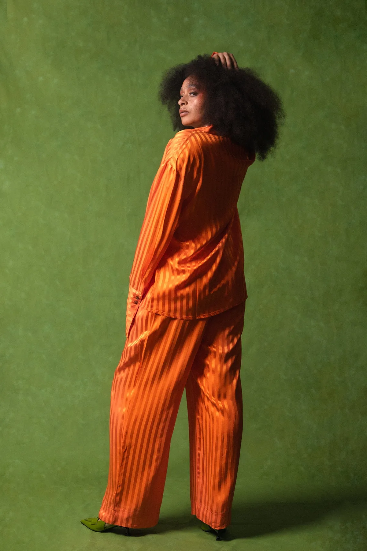 Renua Striped Silky Trousers - Orange