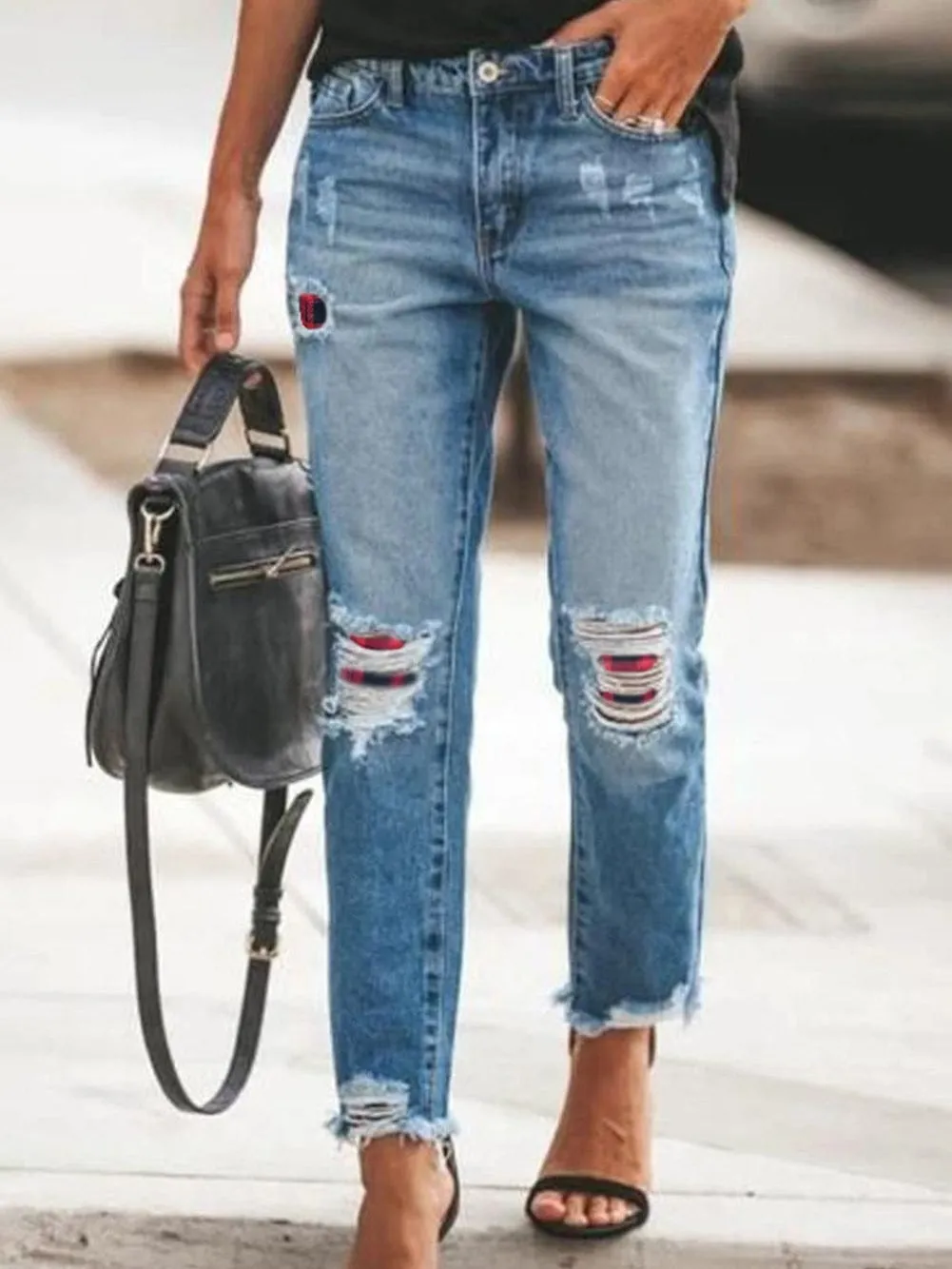 Ripped Washed Denim Trousers