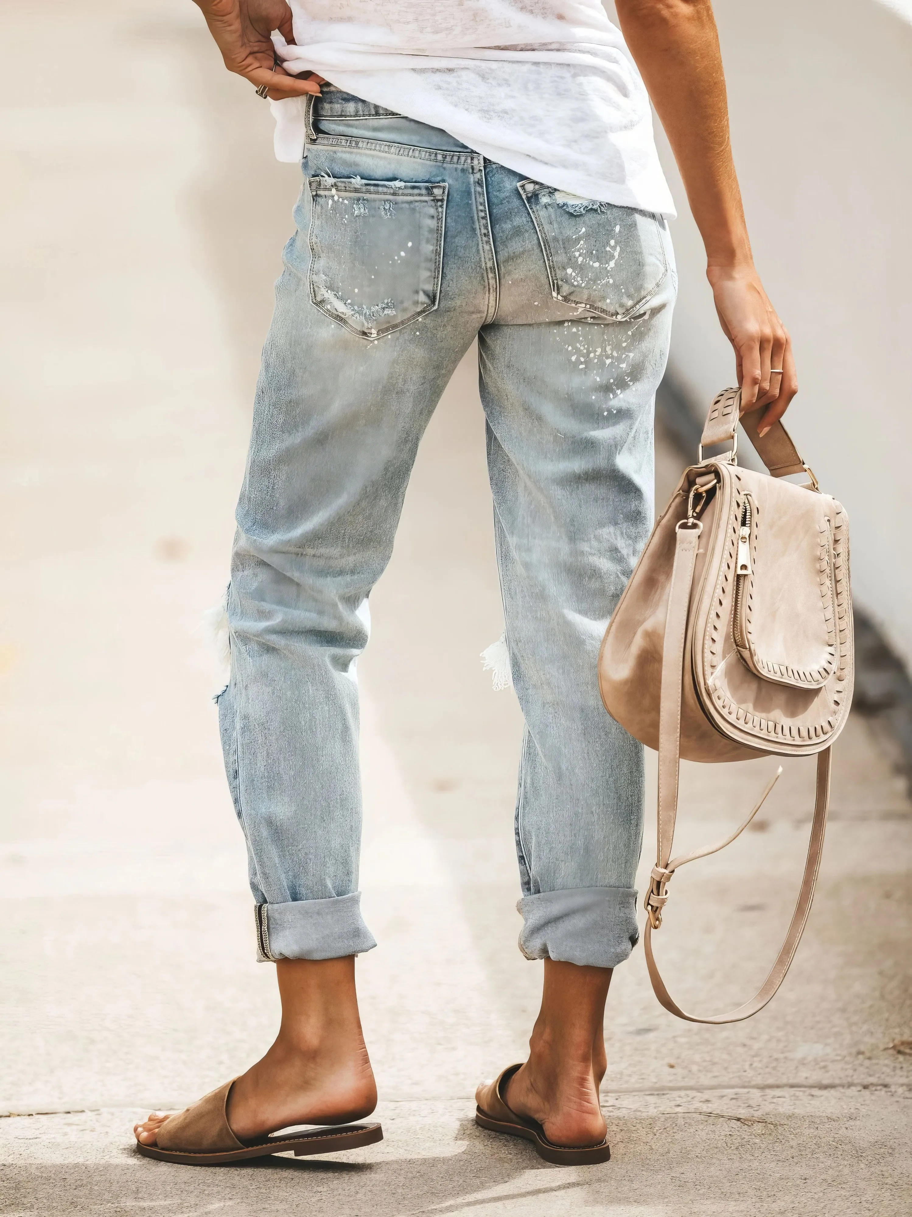 Ripped Washed Denim Trousers