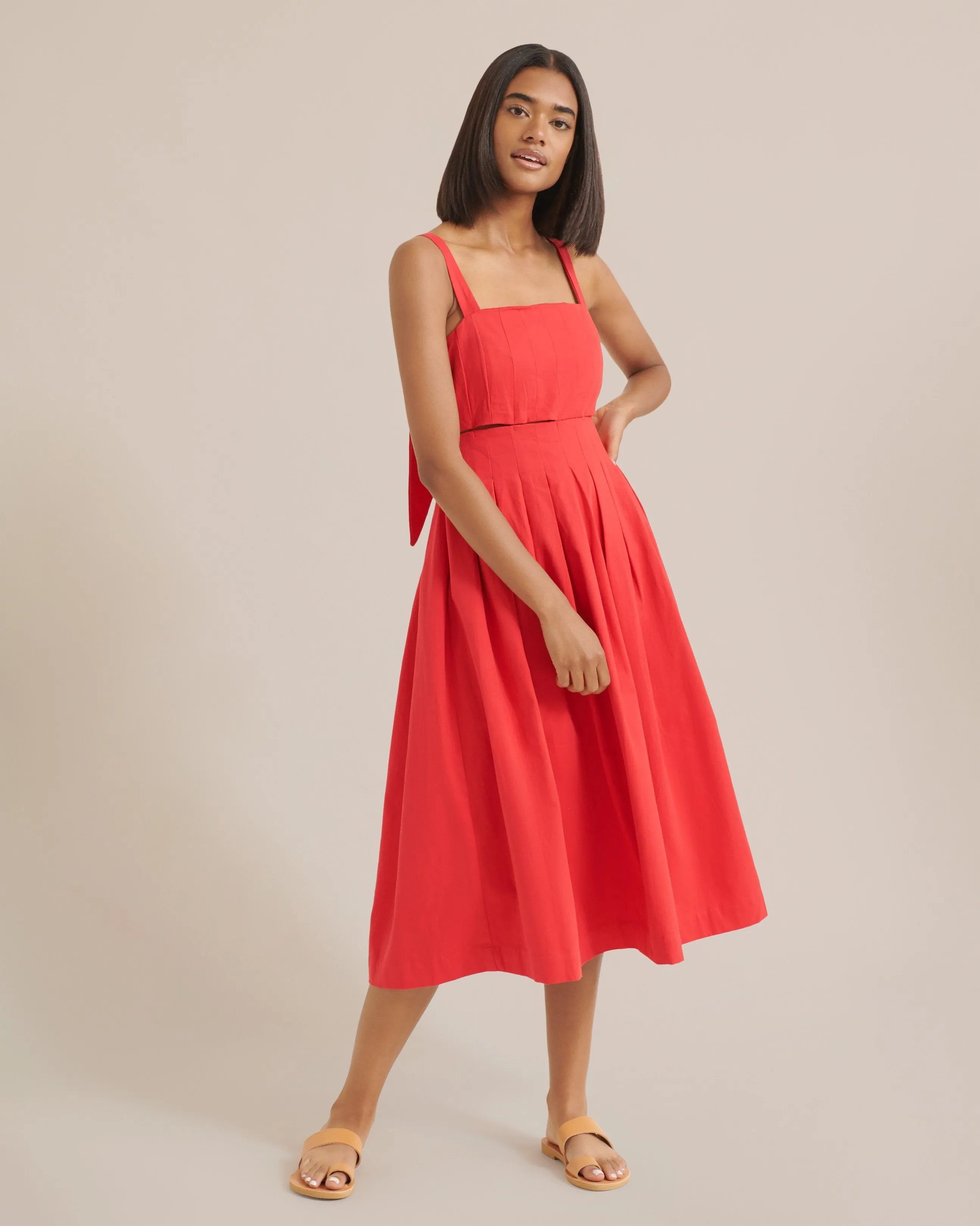 Sadie Tie-Back Pleated Midi Dress