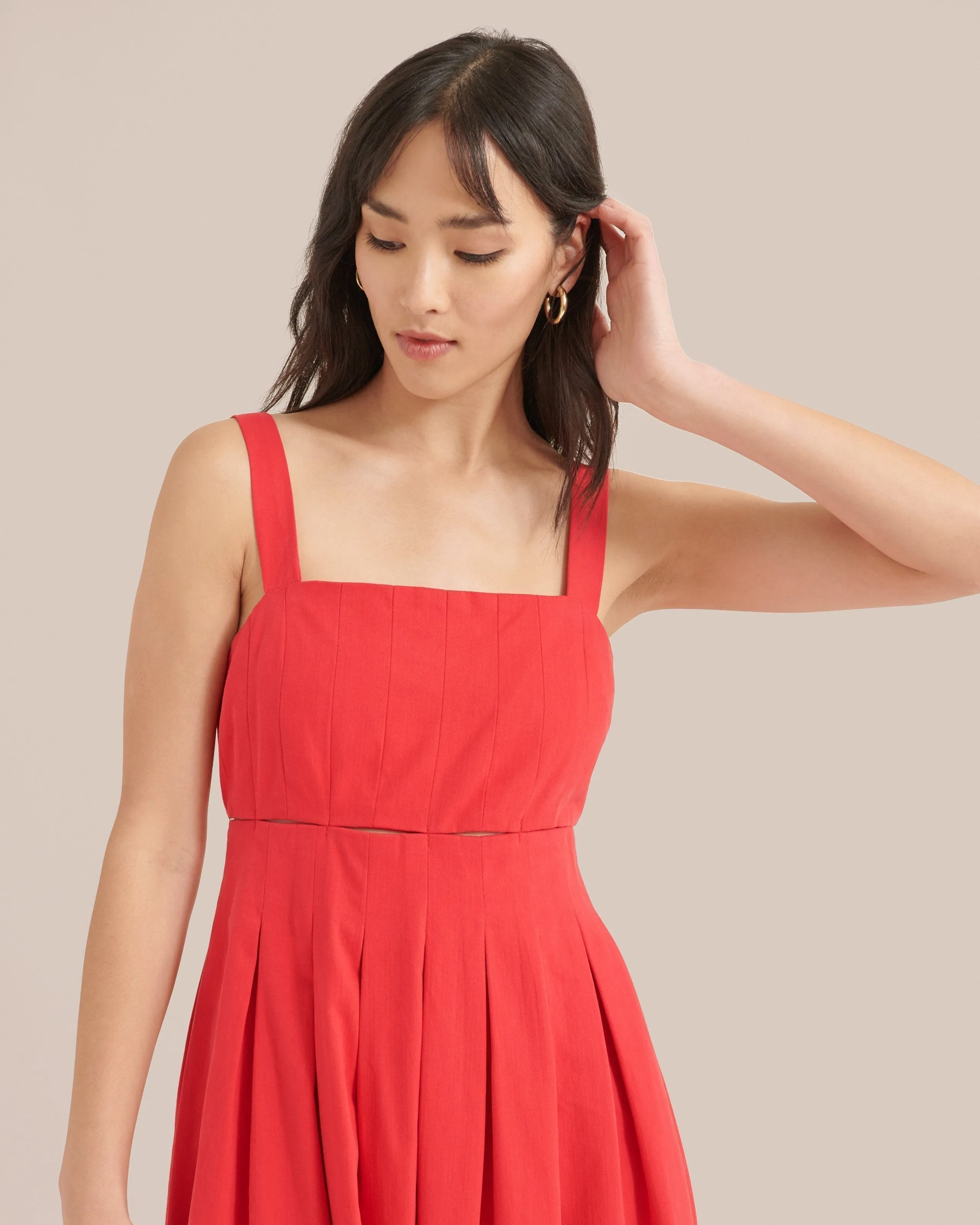 Sadie Tie-Back Pleated Midi Dress