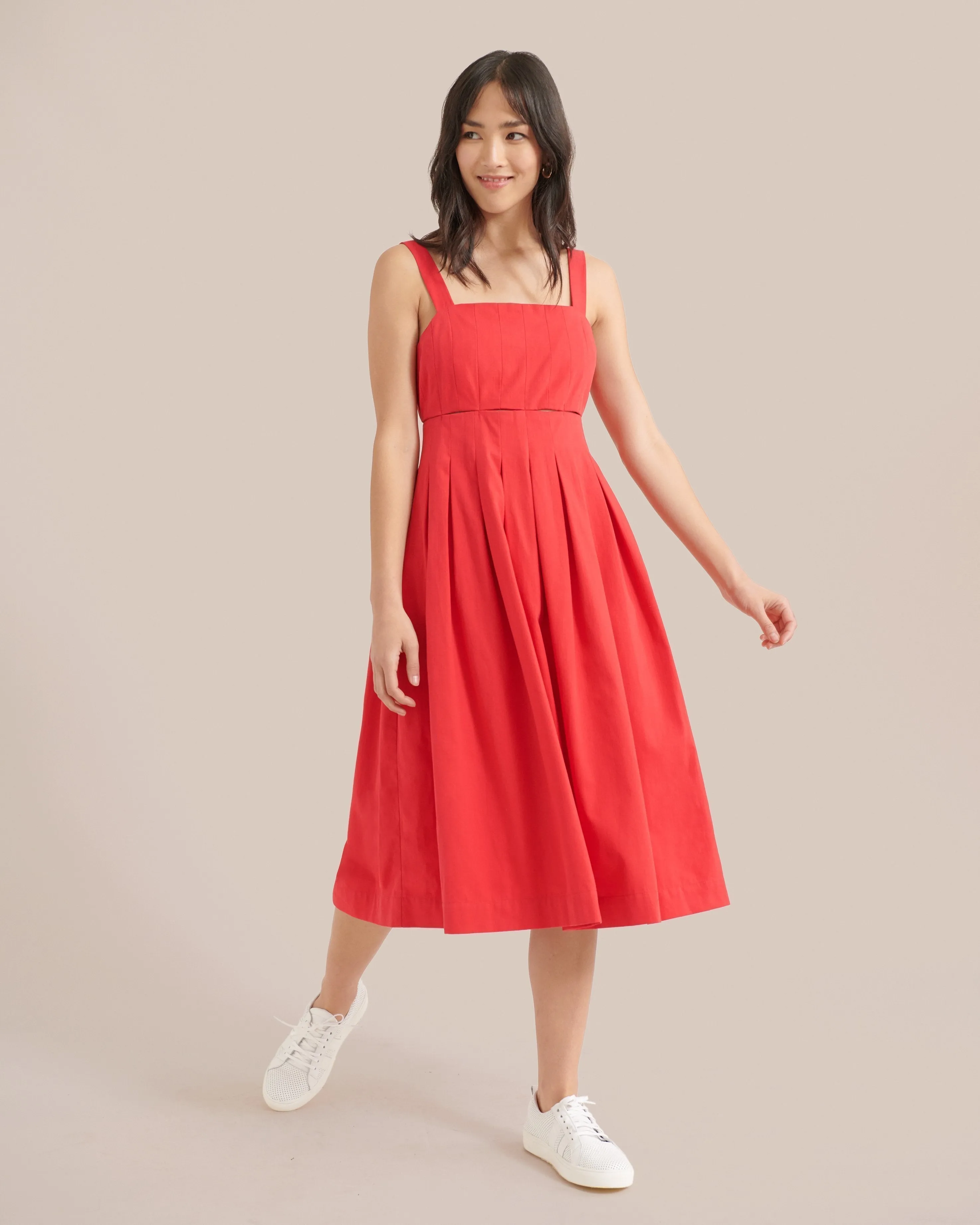 Sadie Tie-Back Pleated Midi Dress