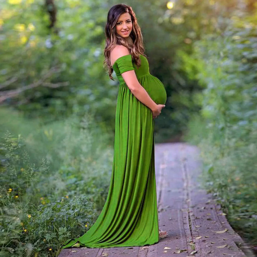 Short Sleeve Ankle-Length Off Shoulder Maternity Dress