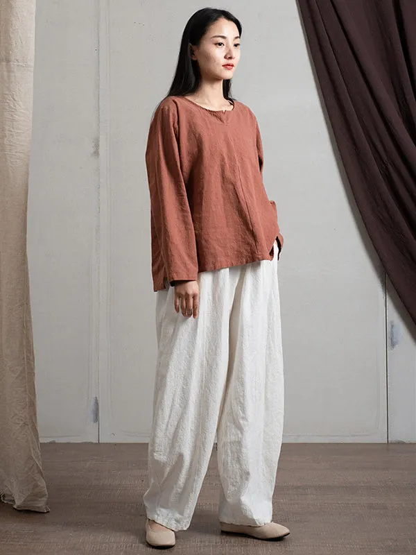 Simple High Waisted Solid Color Wide Leg Pants