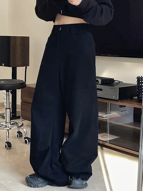 Simple Wide Leg Loose Solid Color Casual Pants Bottoms