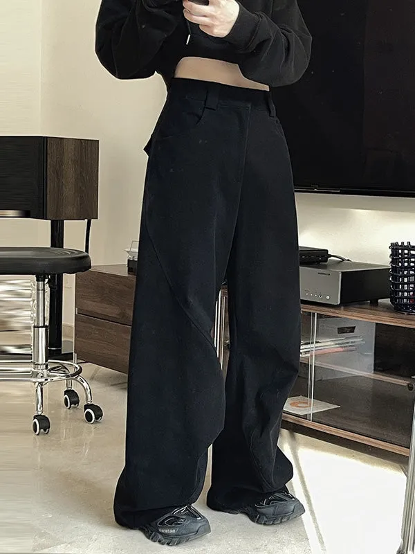 Simple Wide Leg Loose Solid Color Casual Pants Bottoms