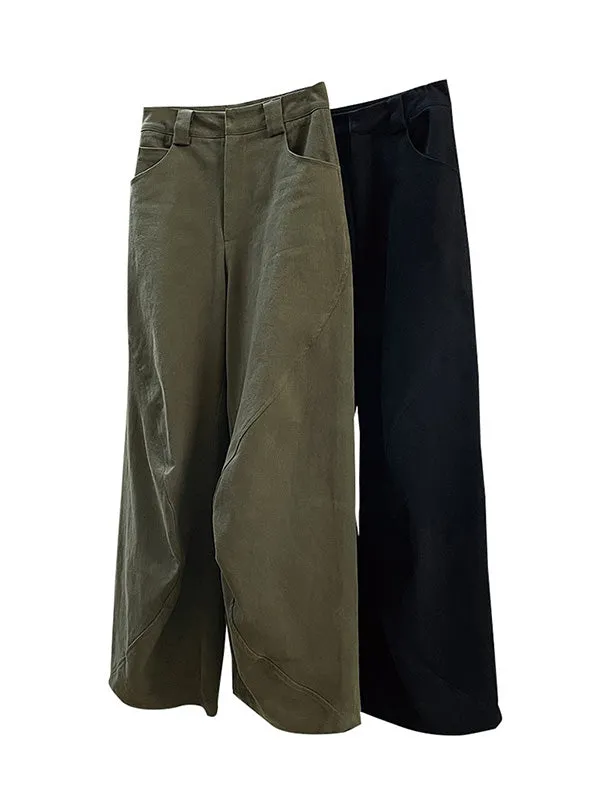 Simple Wide Leg Loose Solid Color Casual Pants Bottoms