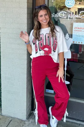 Straight Leg Striped Sweatpants-Burgundy