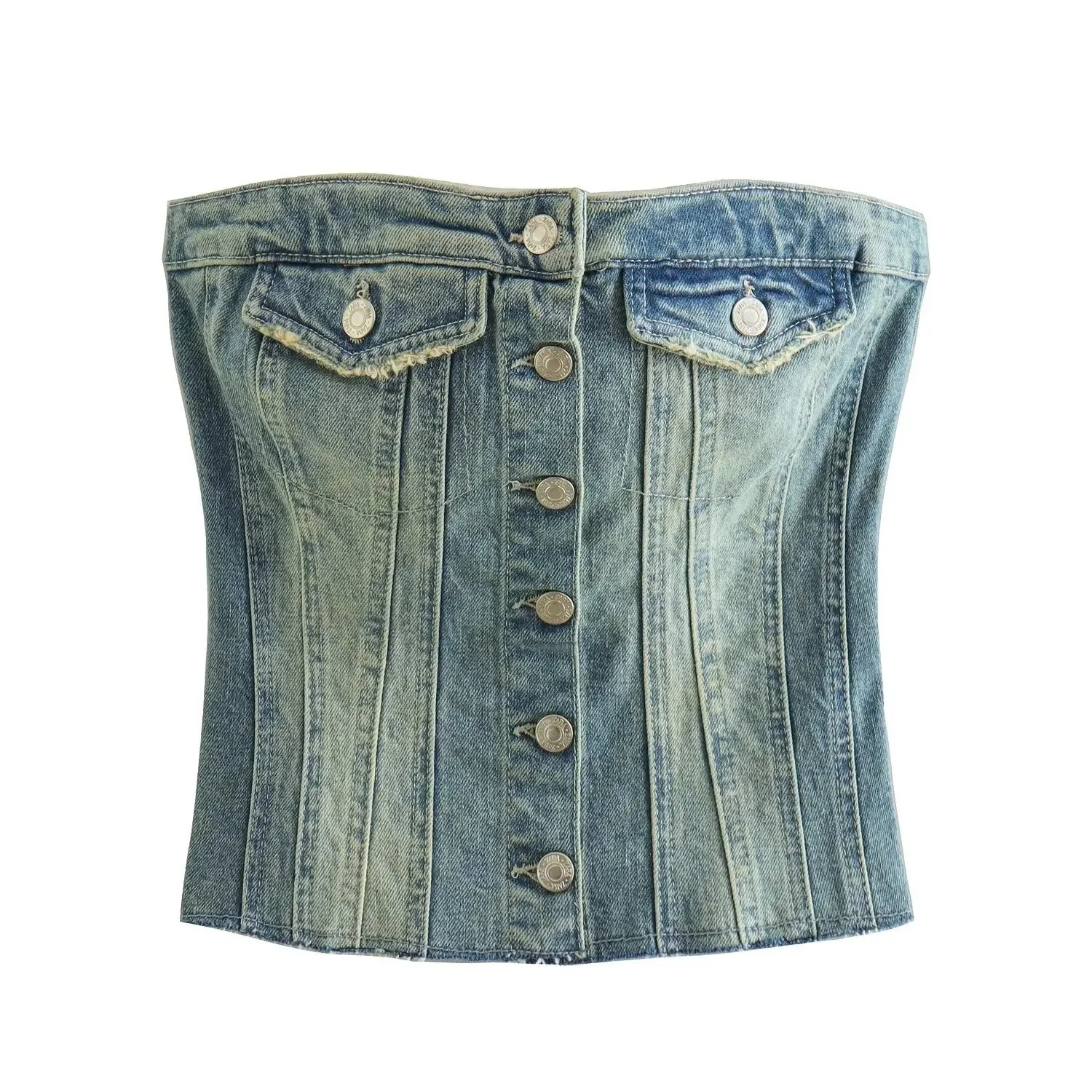 Strapless Denim Top for Women's Streetwear