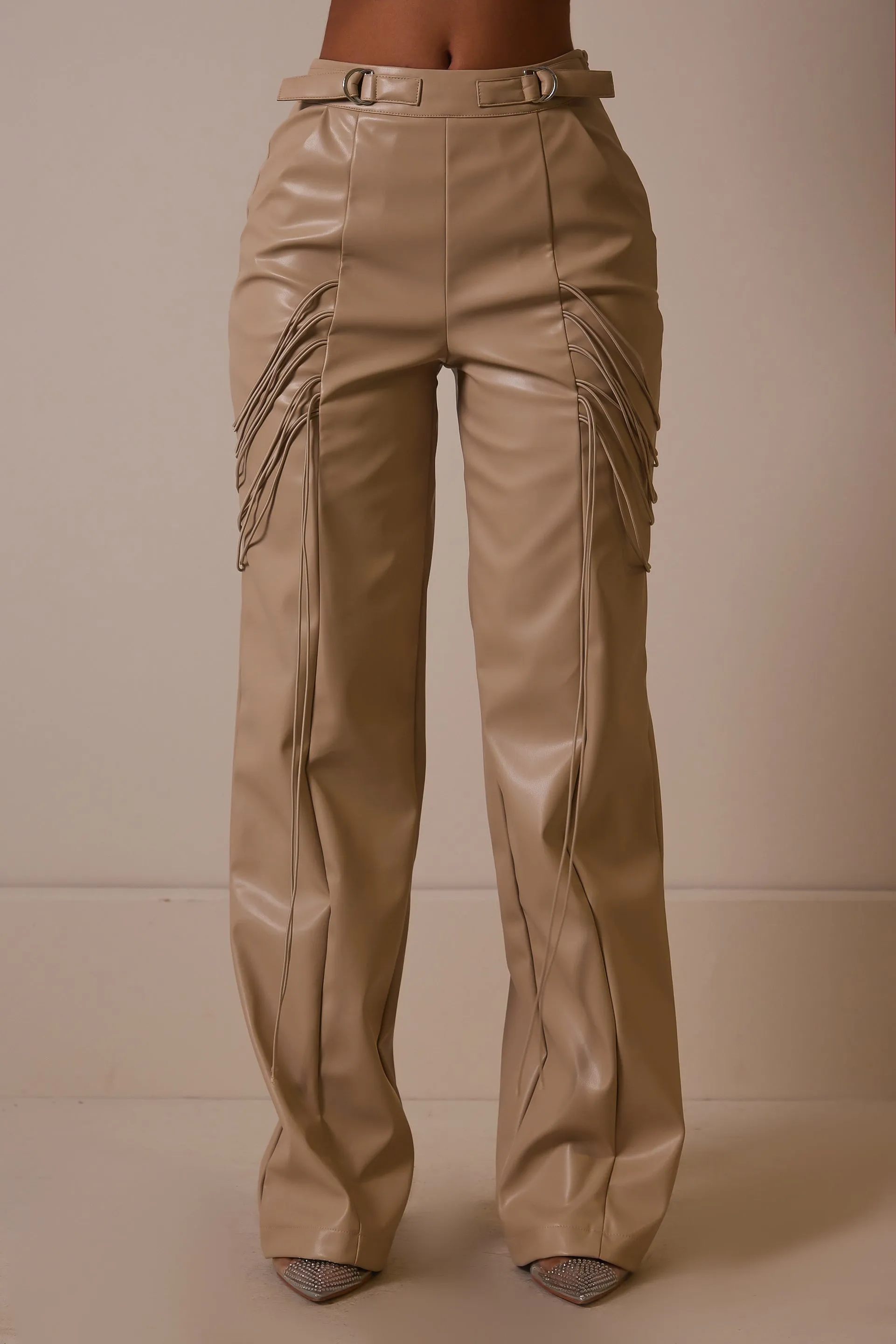 String detail leather trousers