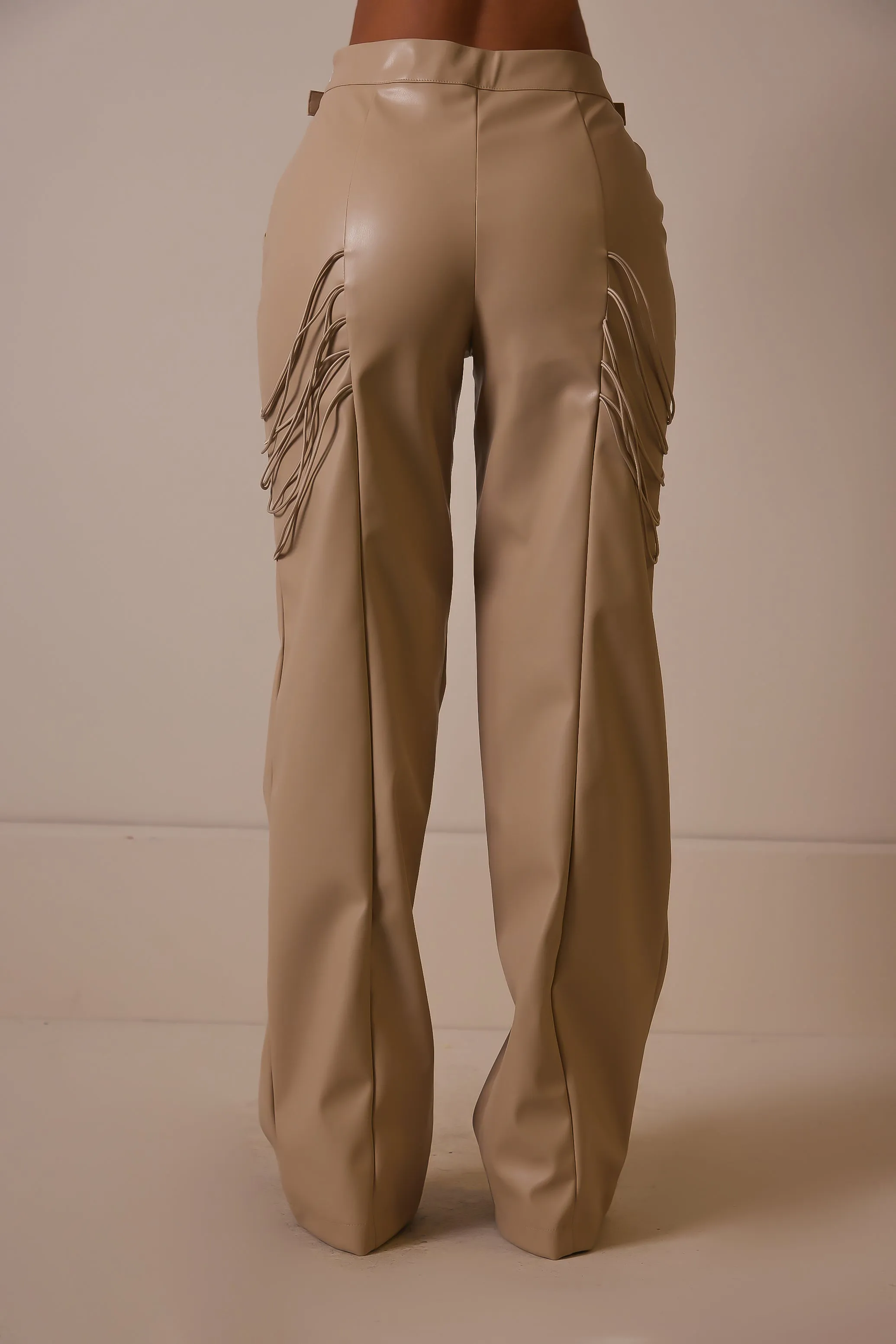 String detail leather trousers