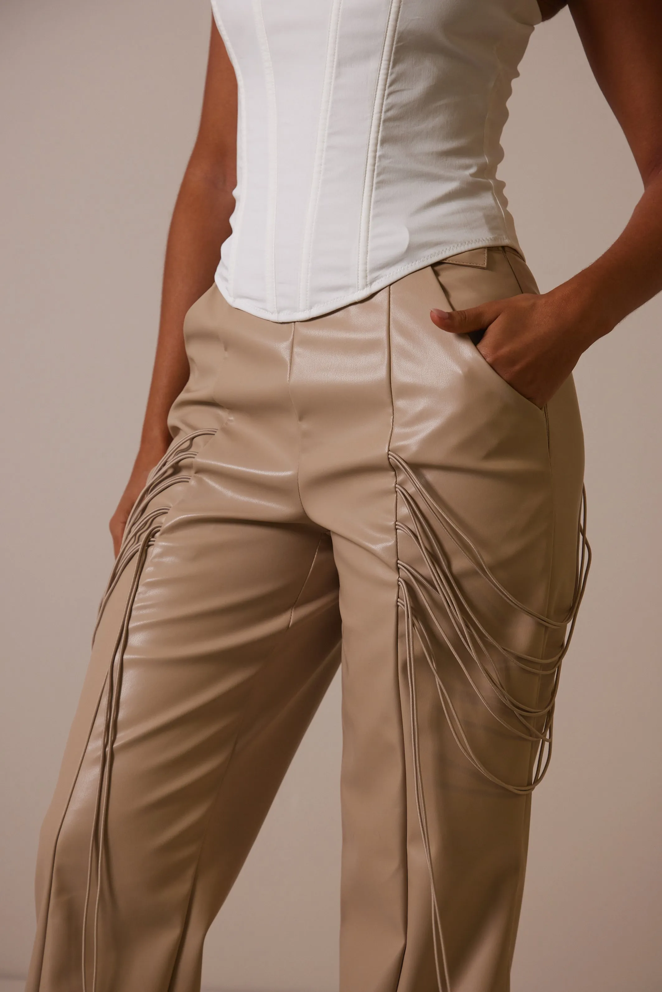 String detail leather trousers