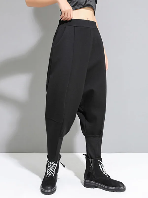 Stylish Black Velvet Split-Joint Harem Pants