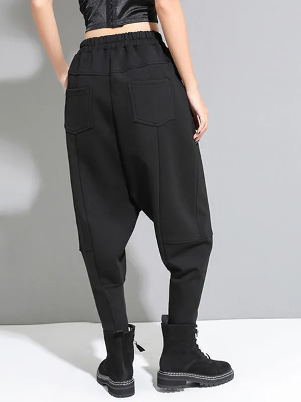 Stylish Black Velvet Split-Joint Harem Pants