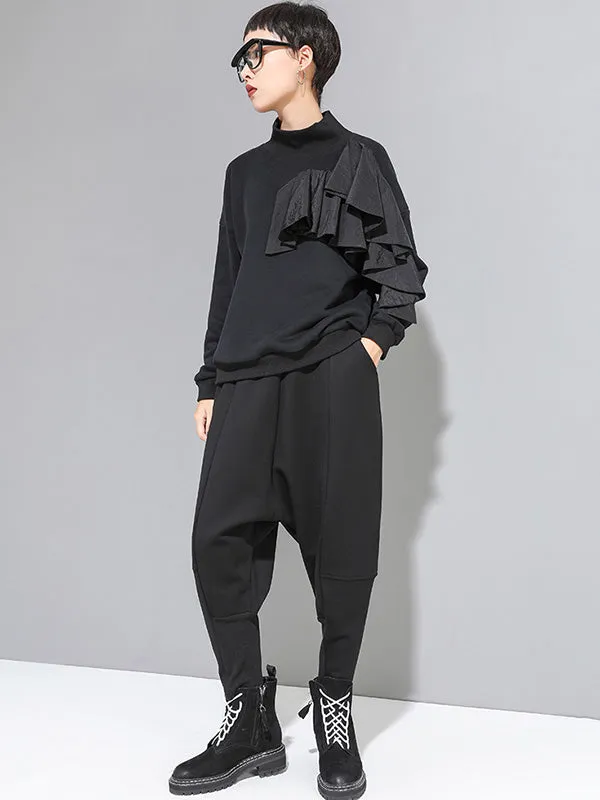 Stylish Black Velvet Split-Joint Harem Pants