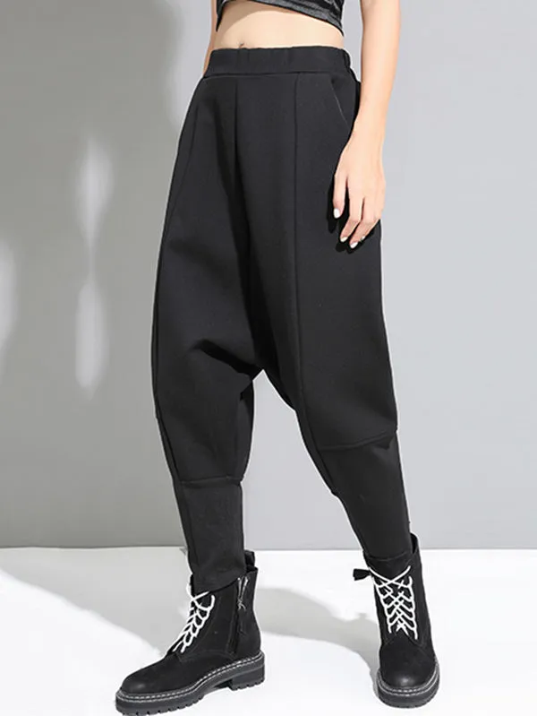 Stylish Black Velvet Split-Joint Harem Pants