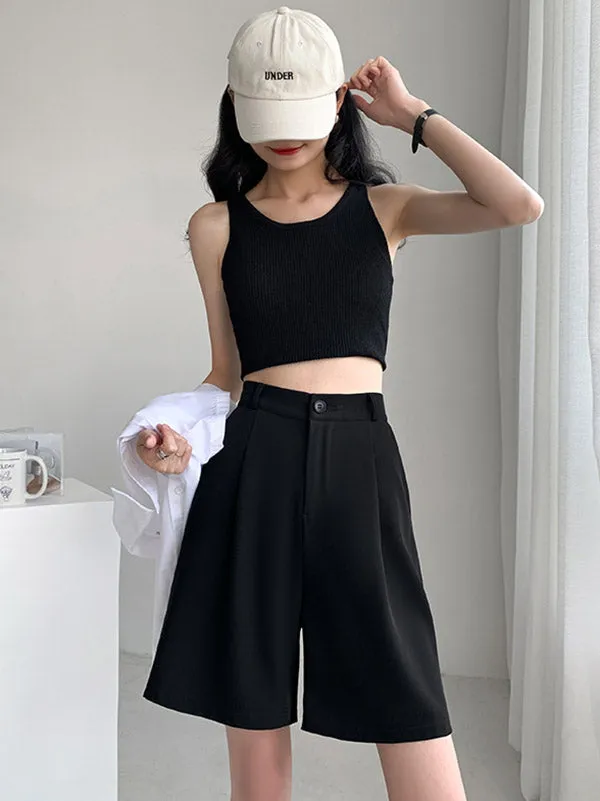 Stylish Solid Color High Waisted A-Line Wide Leg Trousers