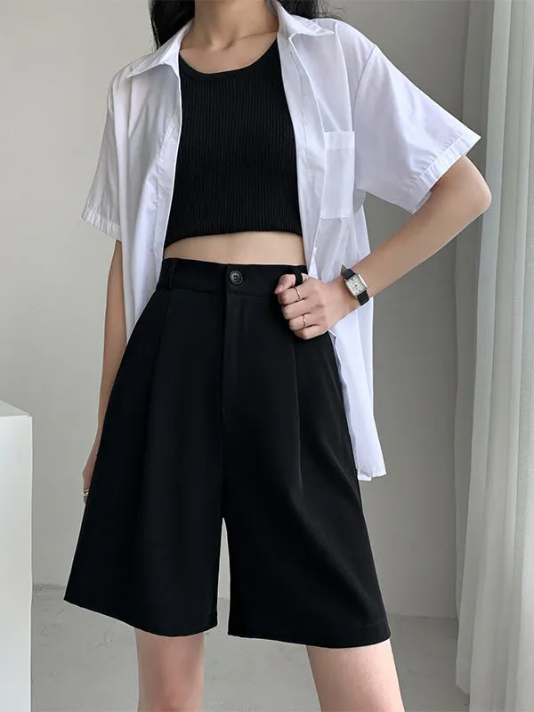 Stylish Solid Color High Waisted A-Line Wide Leg Trousers