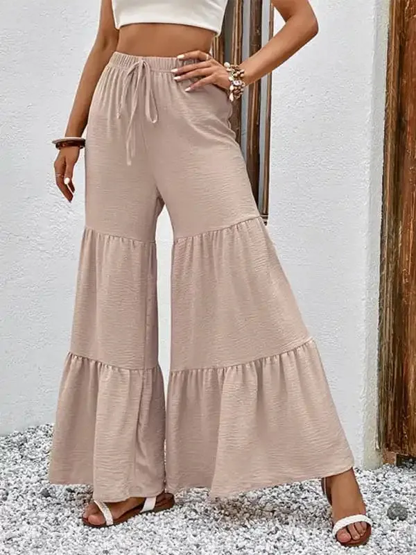 Summer New Casual Elastic Pants High Waist Stitching Flared Pants