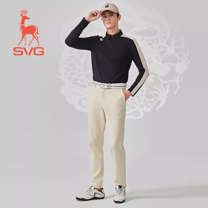 SVG Men's Beige Stretch Slim Straight Pants