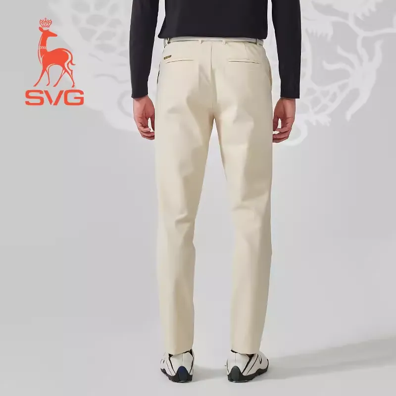 SVG Men's Beige Stretch Slim Straight Pants