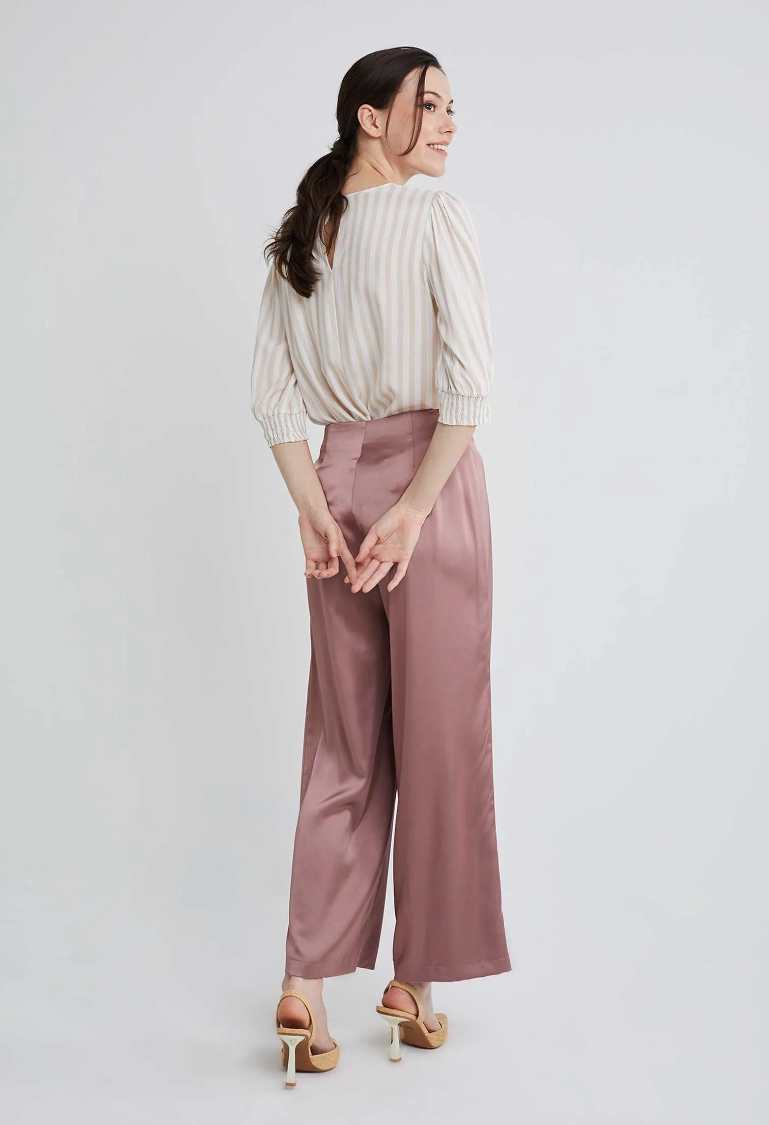 Tailored Satin Pleated Pants